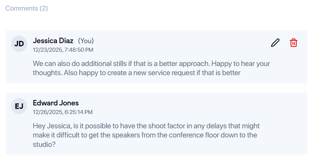 Task discussions interface